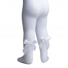 T120-W: White Jacquard Tights w/Bow (NB-24 Months)